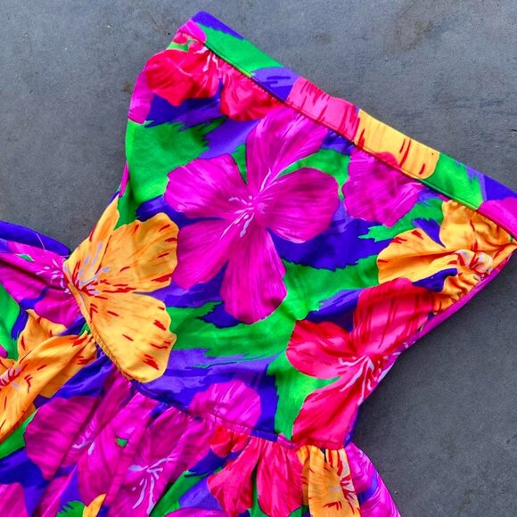 90s vintage blue and green bikini set with a Hawaiian print - Picture 3 of 8